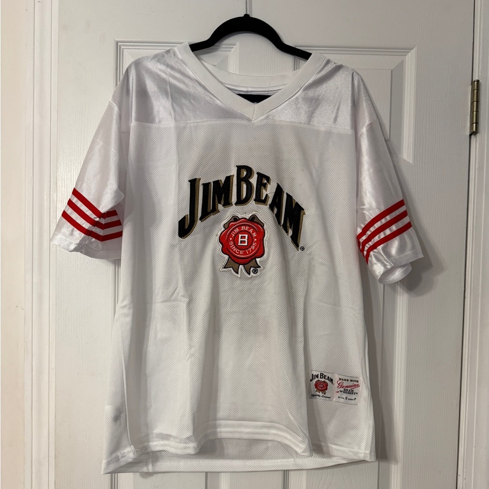 Jim Beam Whiskey #80 Football Jersey Mens Large White Red Officially Licensed